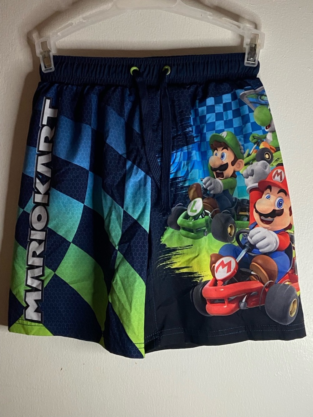 Boys' Mario Kart Navy Blue & Green Swim Trunks Luigi Yoshi Size 8